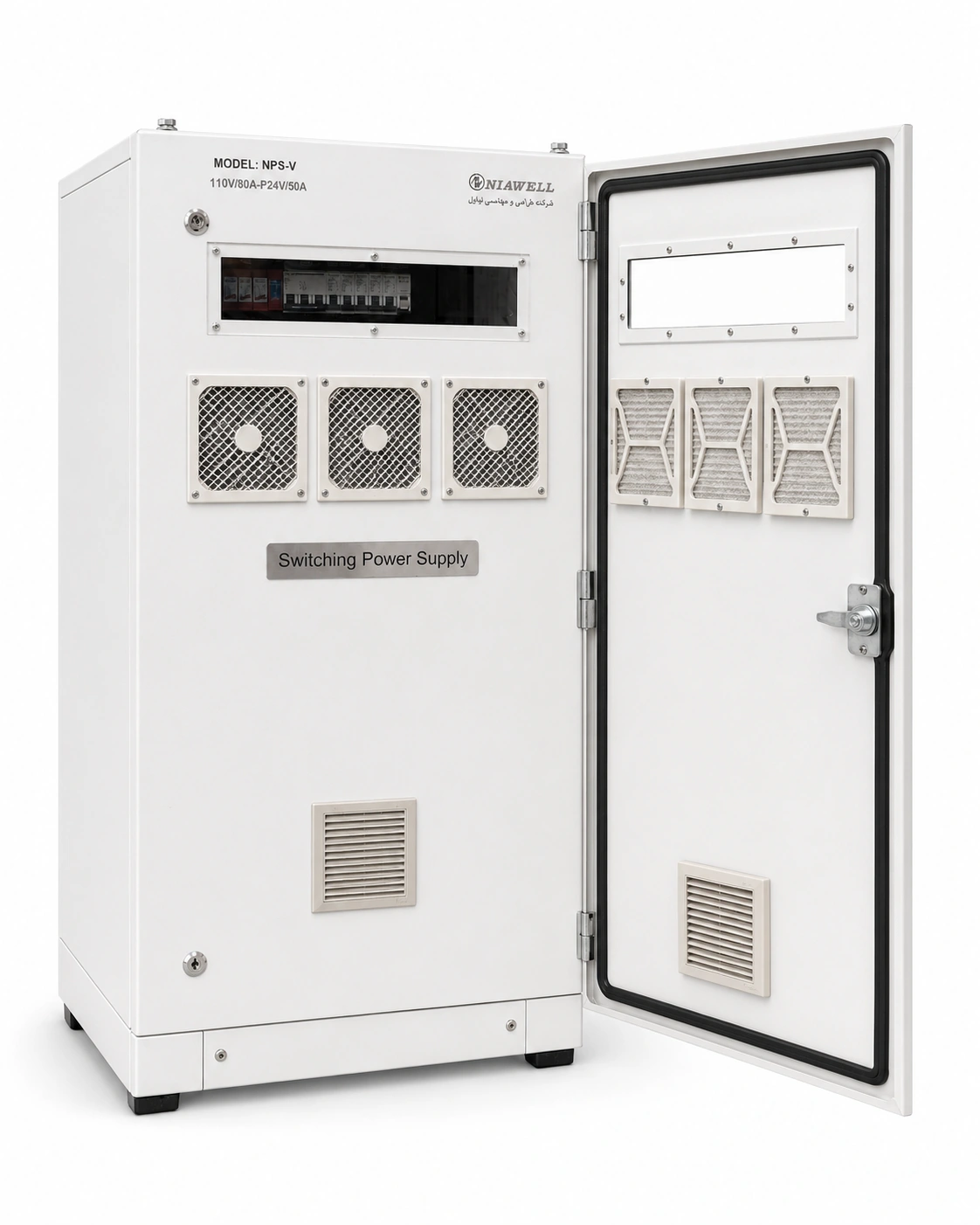 NPS-V stationary white cabinet - open-door view