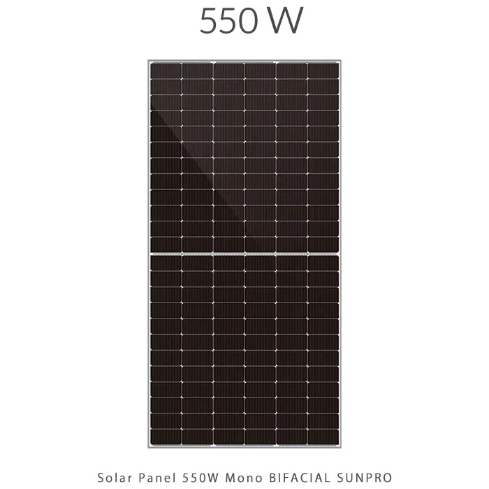 پنل خورشیدی 550 وات مونو کریستال مدل بایفشیال برند SUNPRO